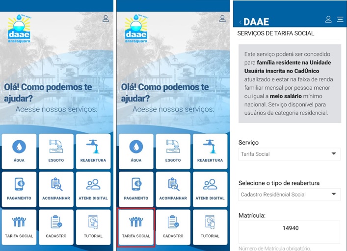 APLICATIVO DAAE ARARAQUARA AGORA INCLUI TARIFA SOCIAL