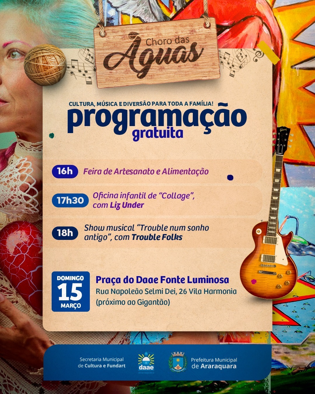 CHORO DAS ÁGUAS TRAZ MÚSICA FOLK, FEIRA E OFICINA INFANTIL