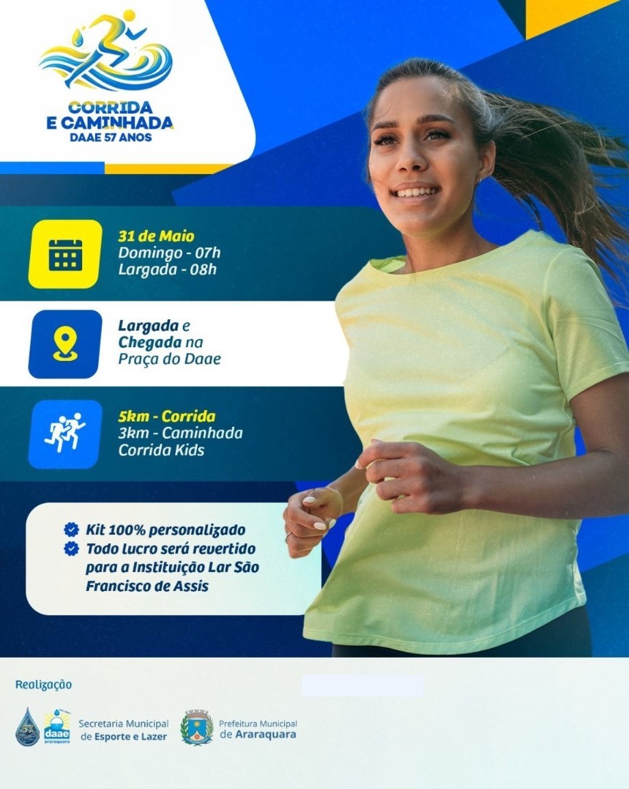 5ª CORRIDA E CAMINHADA DO DAAE COMEMORA OS 57 ANOS DE FUNDAÇÃO DA AUTARQUIA