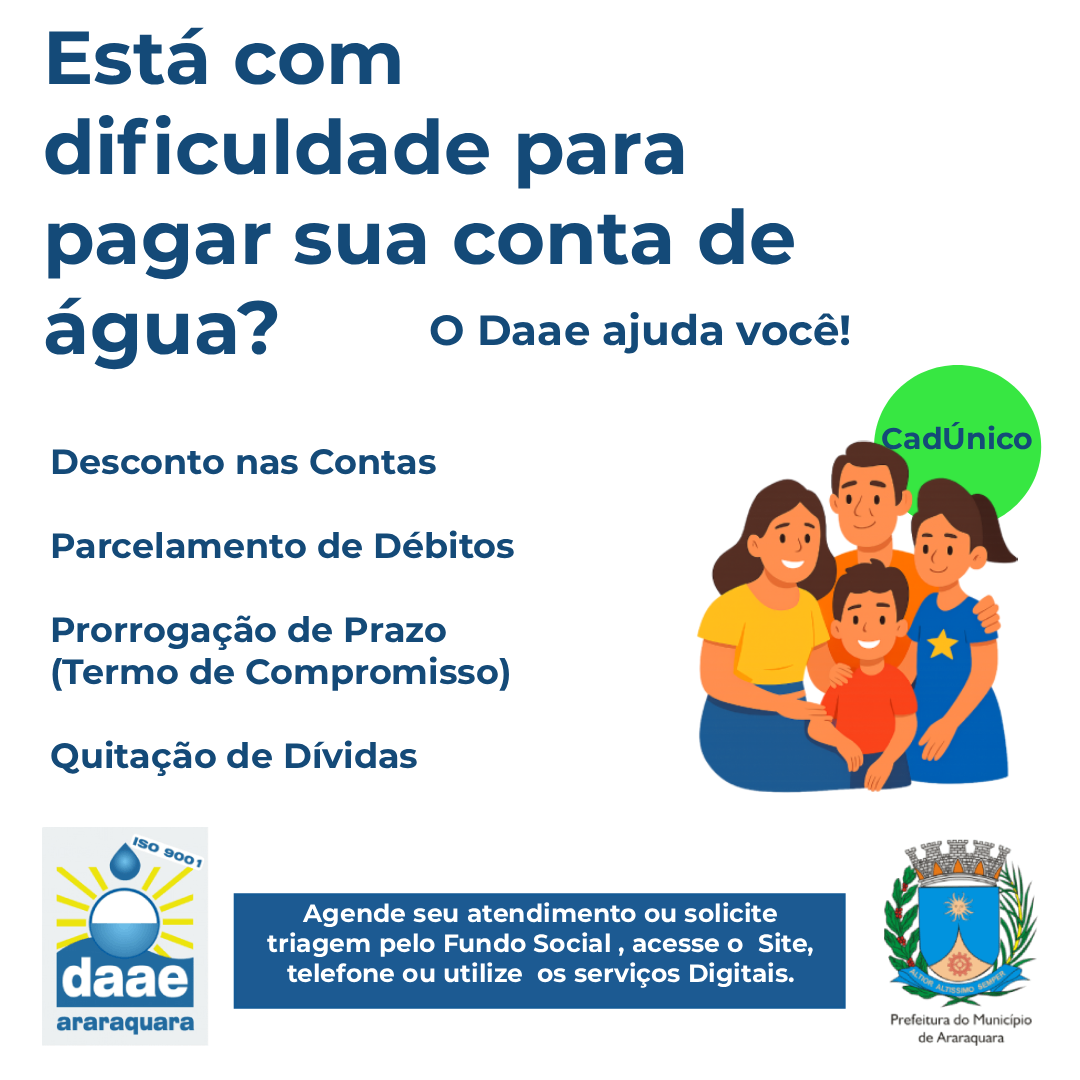 PROGRAMAS SOCIAIS DO DAAE AJUDAM VOCÊ A PAGAR A CONTA DE ÁGUA