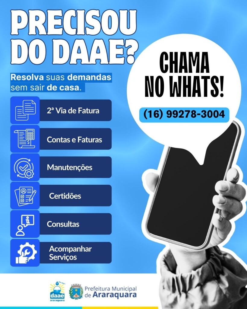 VOCÊ CONHECE OS NOVOS SERVIÇOS NO WHATSAPP DO DAAE?
