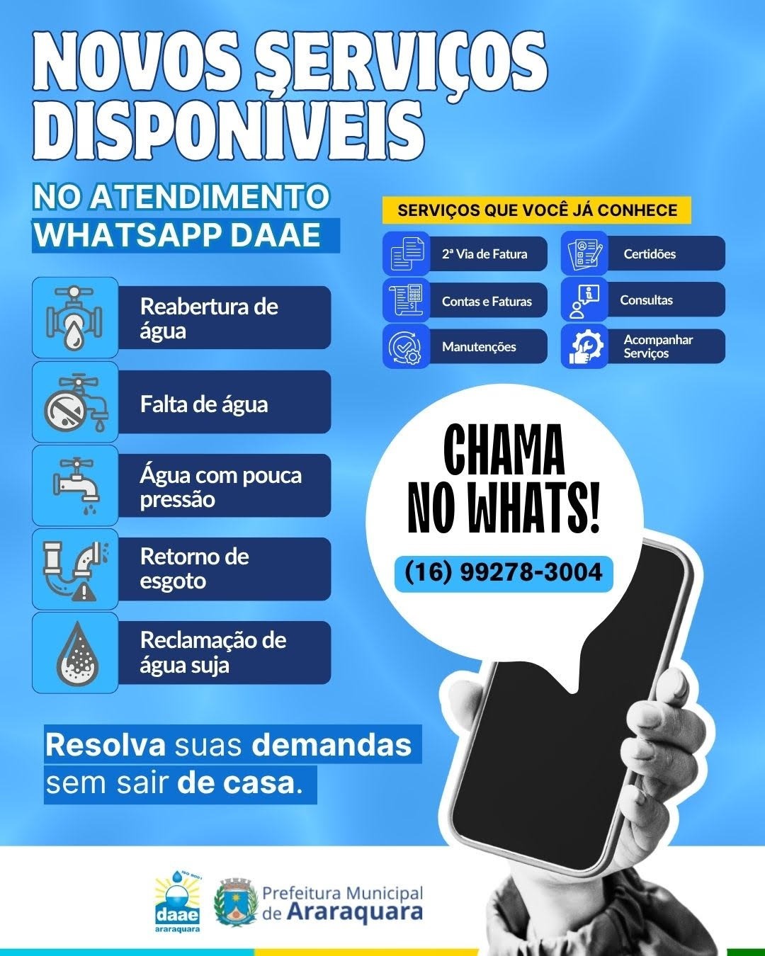 NOVOS SERVIÇOS NO WHATSAPP DO DAAE