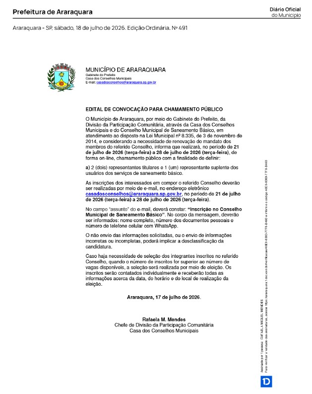 Leia mais sobre o artigo PREFEITURA FAZ CHAMAMENTO PARA DEFINIR REPRESENTANTES NO CONSELHO MUNICIPAL DE SANEAMENTO BÁSICO