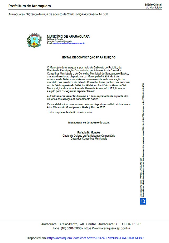 ELEIÇÃO DOS REPRESENTANTES NO CONSELHO MUNICIPAL DE SANEAMENTO BÁSICO